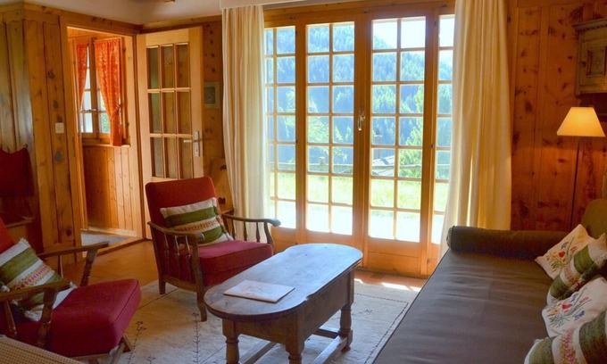 Saint-Luc Ski Chalet | Outside : chalet for 4 persons, ground floor with garden and garden furniture, balcony -Inside : 80